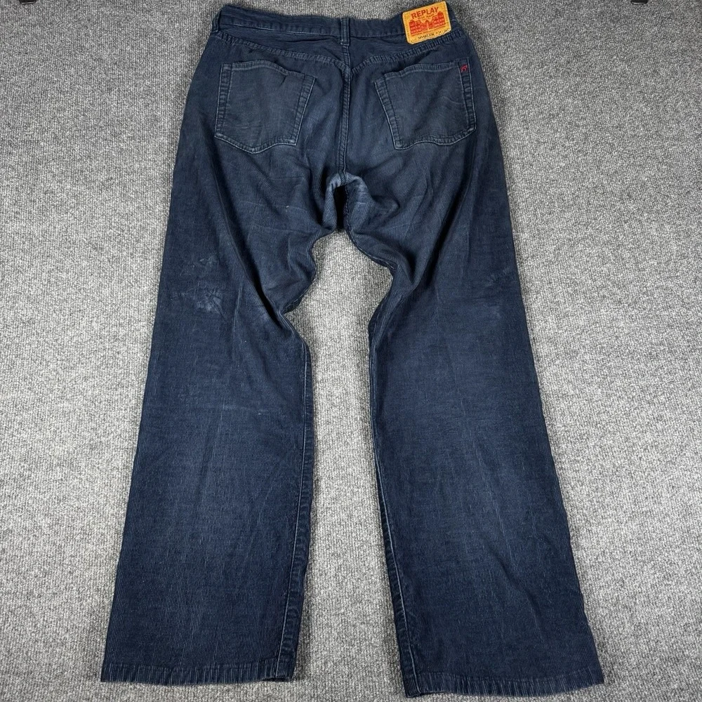 Vintage Replay Corduroy Pants Men's 34x34 Blue Made in Italy Button Fly